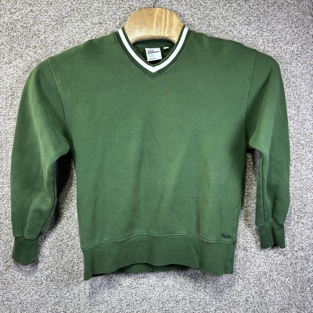 TNA Sweatfleece‎ Sweatshirt Womens 2XS Green Cozy Fleece V-Neck Pullover
